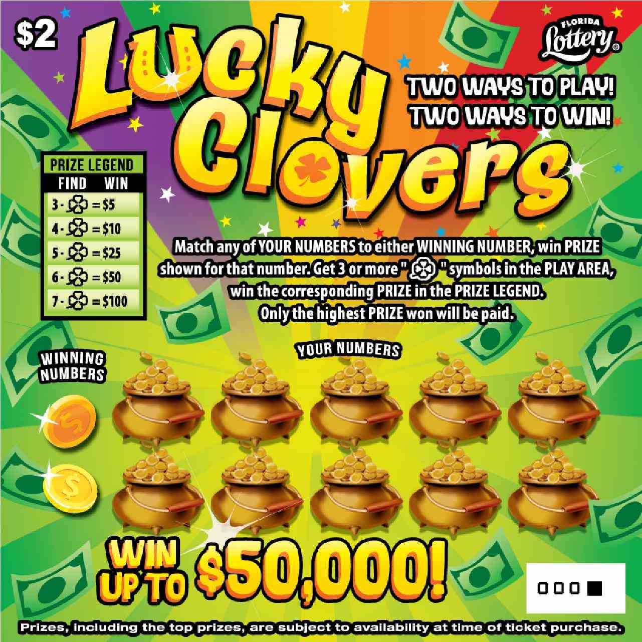Lucky Clovers scratchcard - game number #1625 - front