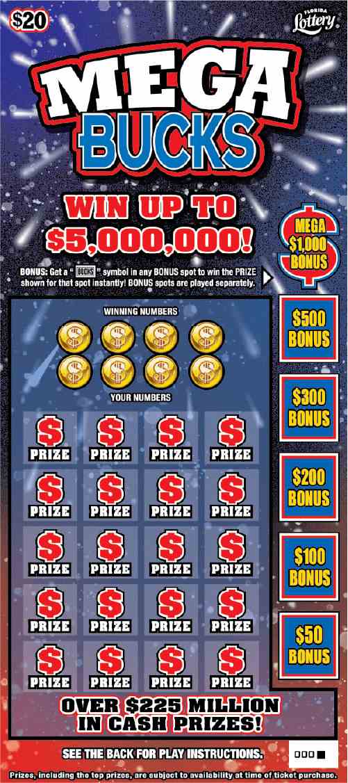 Mega Bucks scratchcard - game number #1640 - front