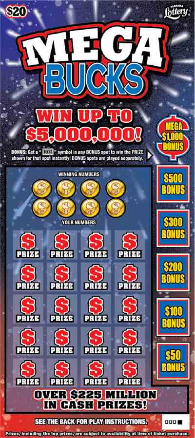 Mega Bucks scratchcard - game number #1640 - front