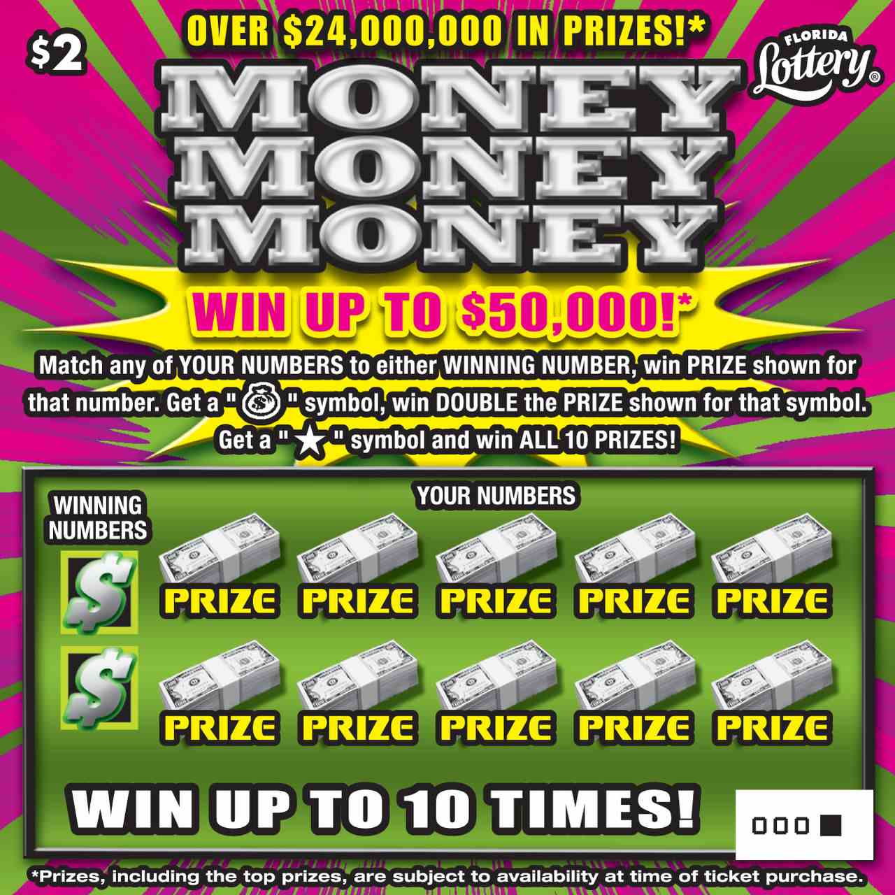 MONEY MONEY MONEY scratchcard - game number #1498 - front