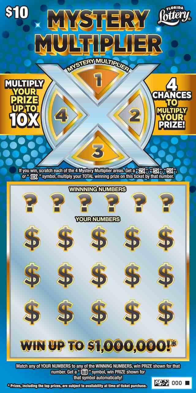 MYSTERY MULTIPLIER scratchcard - game number #7025 - front