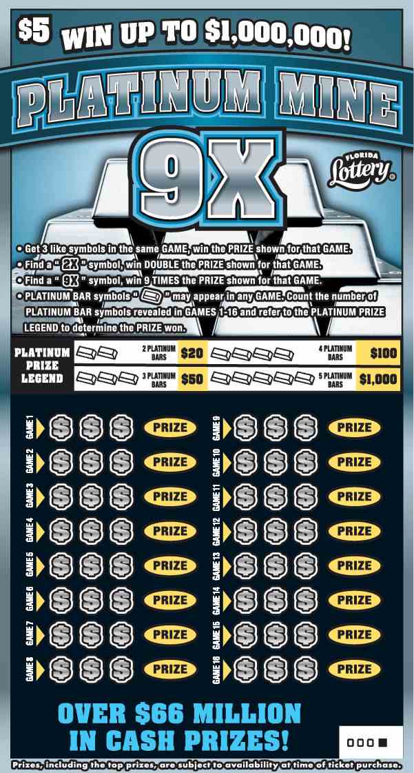 Platinum Mine 9X scratchcard - game number #1581 - front