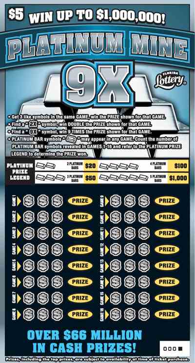 Platinum Mine 9X scratchcard - game number #1581 - front