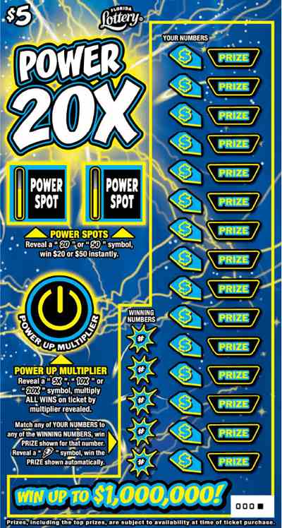 Power 20X scratchcard - game number #1641 - front