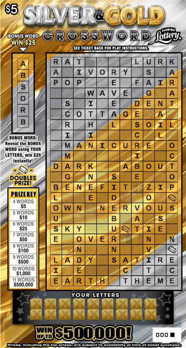 Silver & Gold Crossword scratchcard - game number #1628 - front