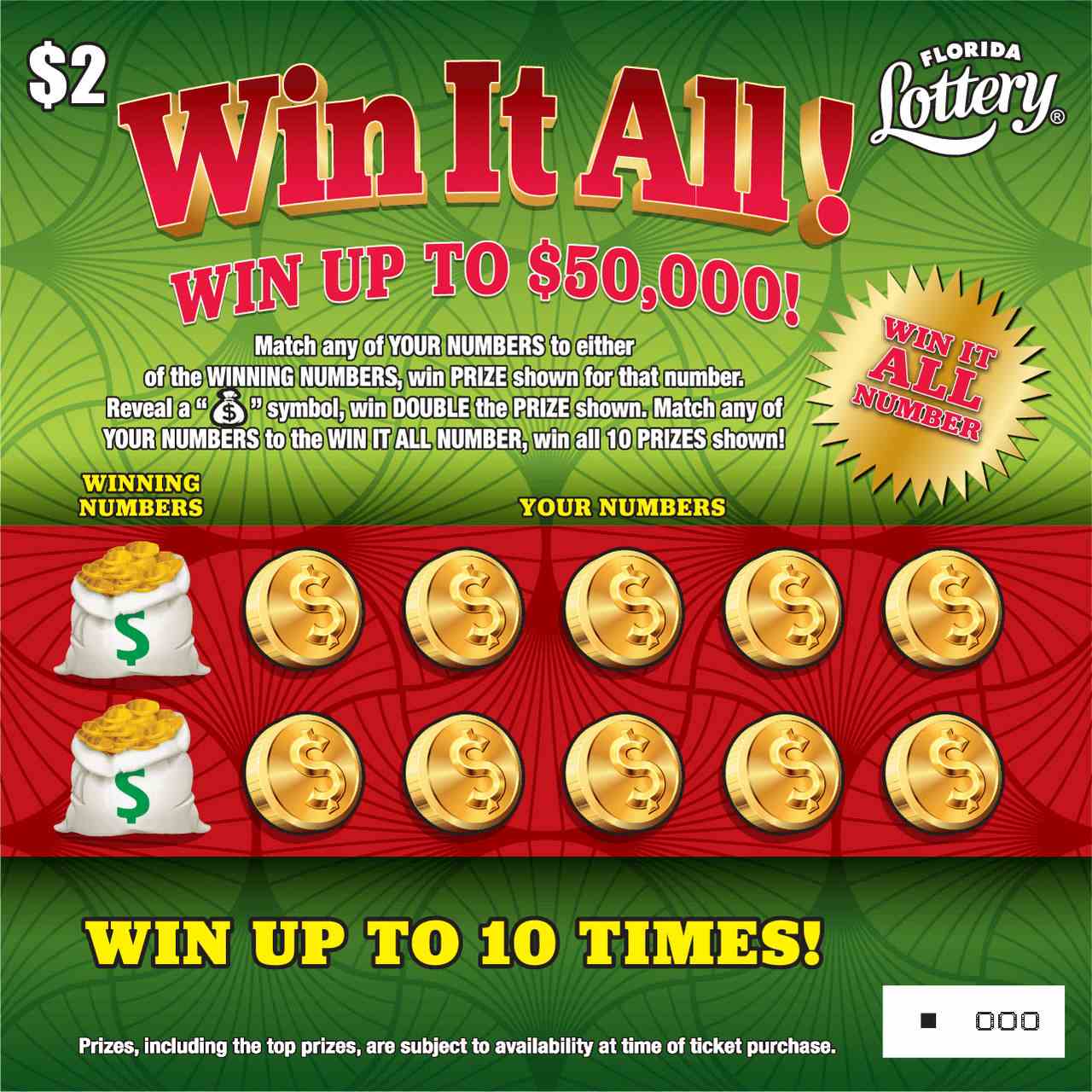 Win It All! scratchcard - game number #1614 - front