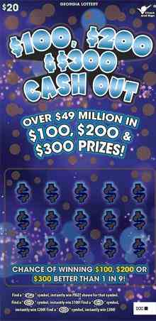 $100, $200 & $300 Cash Out scratchcard - game number #1754 - front