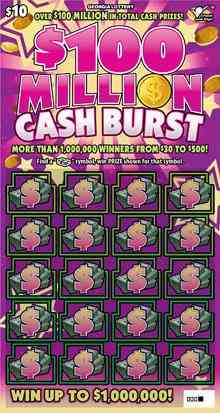$100 Million Cash Burst scratchcard - game number #1625 - front