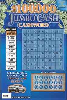 $100,000 Jumbo Cash Cashword scratchcard - game number #1794 - front