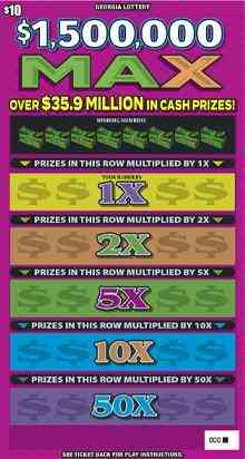 $1,500,000 Max scratchcard - game number #1876 - front