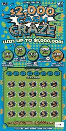 $2,000 Cash Craze scratchcard - game number #1780 - front