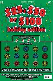 $25, $50 Or $100 Holiday Edit scratchcard - game number #1551 - front
