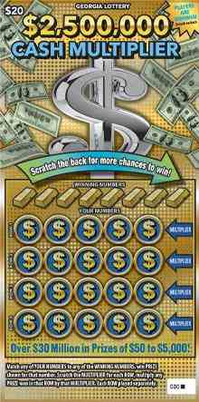 $2,500,000 Cash Multiplier scratchcard - game number #1800 - front