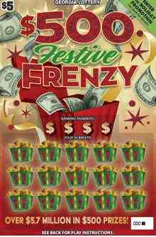 $500 Festive Frenzy scratchcard - game number #1809 - front