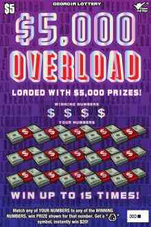 $5,000 Overload scratchcard - game number #1485 - front