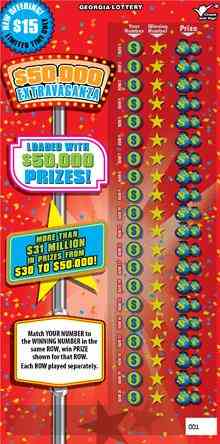 $50,000 Extravaganza scratchcard - game number #1572 - front