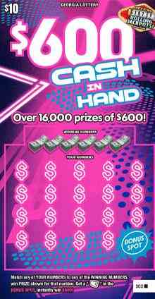 $600 Cash In Hand scratchcard - game number #1903 - front