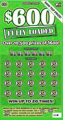 $600 Fully Loaded scratchcard - game number #1571 - front