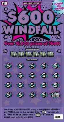 $600 Windfall scratchcard - game number #1788 - front