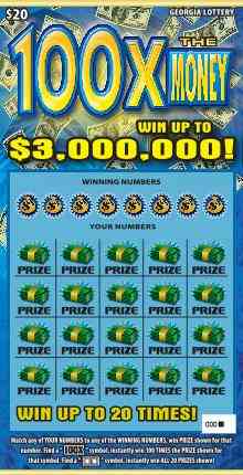 100X The Money scratchcard - game number #1423 - front