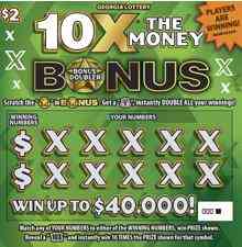 10X The Money Bonus Doubler scratchcard - game number #1857 - front