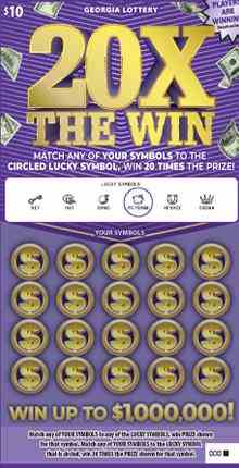 20X The Win scratchcard - game number #1821 - front