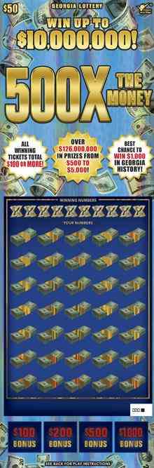500X The Money scratchcard - game number #1770 - front