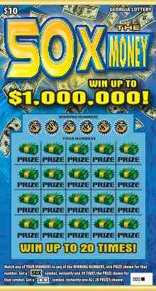 50X The Money scratchcard - game number #1422 - front