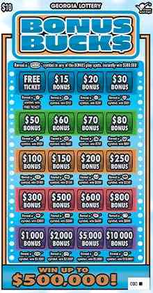 Bonus Buck$ scratchcard - game number #1696 - front