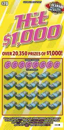 Hit $1,000 scratchcard - game number #1894 - front