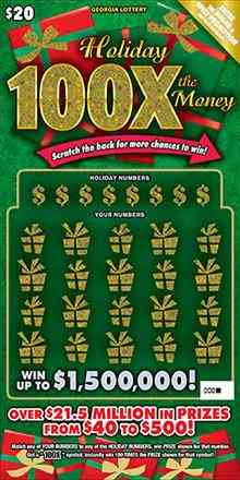 Holiday 100X The Money scratchcard - game number #1750 - front