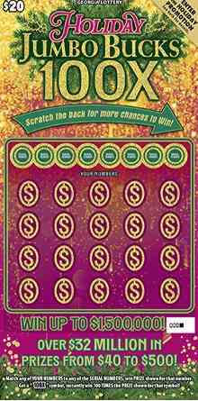 Holiday Jumbo Bucks 100X scratchcard - game number #1811 - front