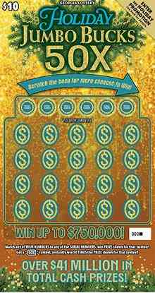 Holiday Jumbo Bucks 50X scratchcard - game number #1810 - front