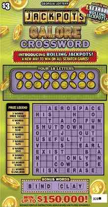 Jackpots Galore Crossword scratchcard - game number #1884 - front