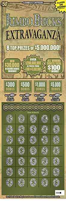 Jumbo Bucks Extravaganza scratchcard - game number #1835 - front