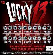 Lucky 13 scratchcard - game number #1607 - front