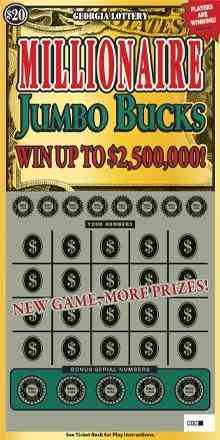 Millionaire Jumbo Bucks scratchcard - game number #1888 - front