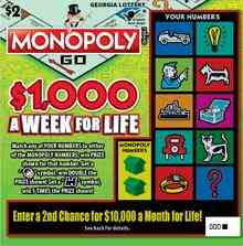 Monopoly $1,000 A Week For Li scratchcard - game number #1575 - front