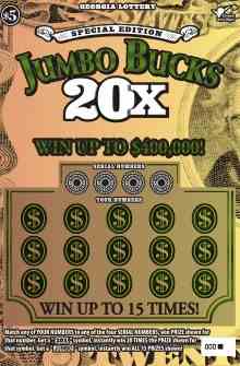 Special Edition Jumbo Bucks 20 scratchcard - game number #1545 - front