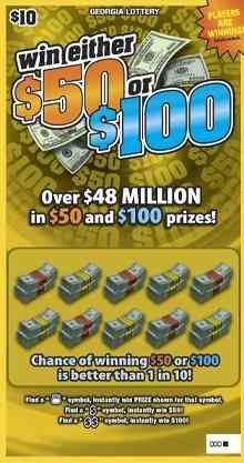 Win Either $50 Or $100 scratchcard - game number #1799 - front