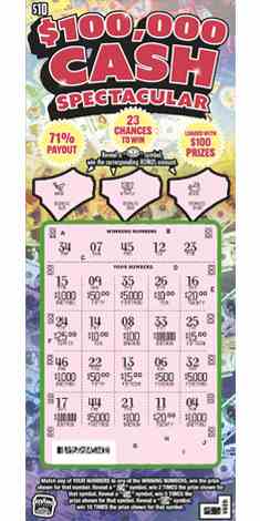 $100,000 Cash Spectacular scratchcard - game number #1850 - front-scratched