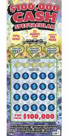 $100,000 Cash Spectacular scratchcard - game number #1850 - front