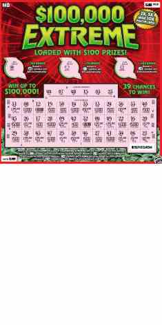 $100,000 Extreme scratchcard - game number #1855 - front-scratched