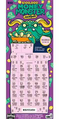 $100,000 Money Monster Jackpot scratchcard - game number #1873 - front-scratched