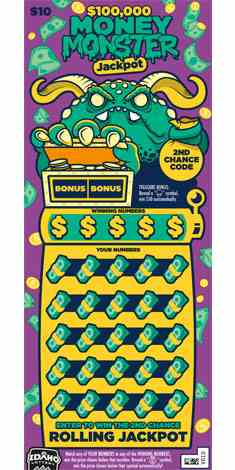 $100,000 Money Monster Jackpot scratchcard - game number #1873 - front