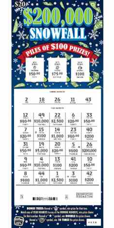 $200,000 Snowfall scratchcard - game number #1823 - front-scratched