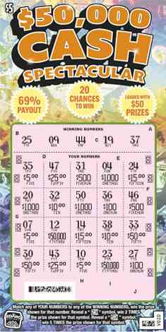 $50,000 Cash Spectacular scratchcard - game number #1851 - front-scratched