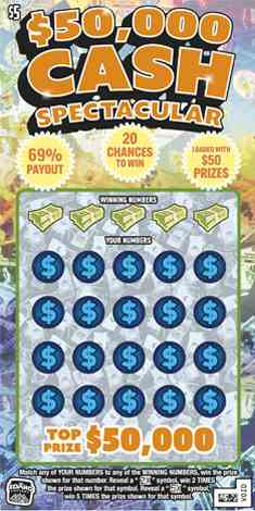 $50,000 Cash Spectacular scratchcard - game number #1851 - front