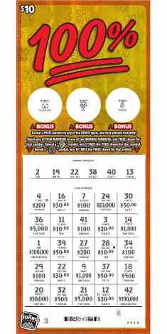 100% scratchcard - game number #1836 - front-scratched
