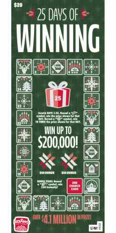 25 Days Of Winning scratchcard - game number #1885 - front